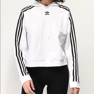 Adidas 3-Stripe White Crop Hoodie
